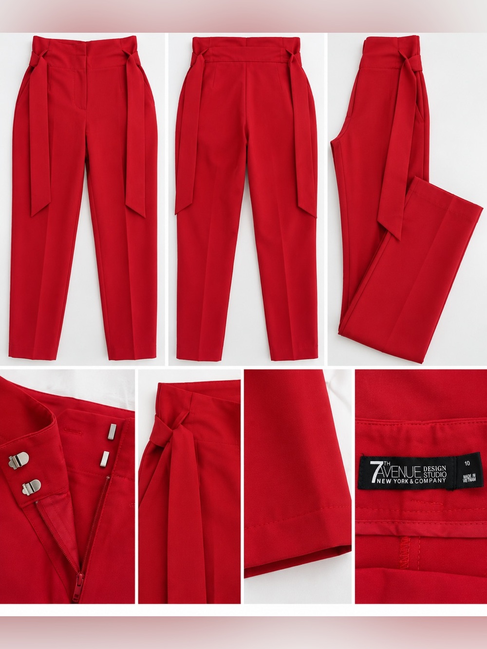 New York & Company 7th Avenue Red High-Waisted Tie Waist Pants Size 10